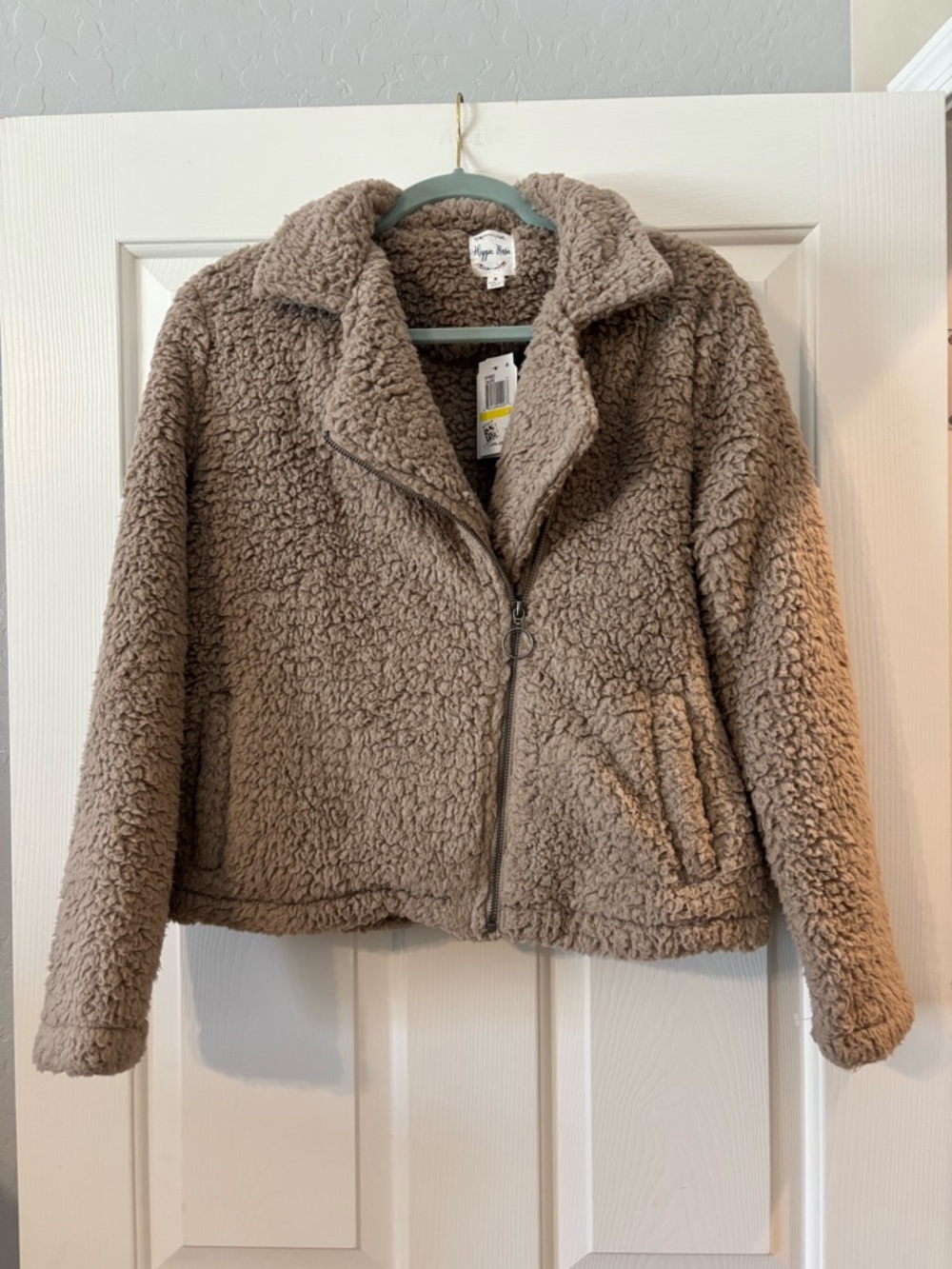 NWT Hippie Rose Teddy Sherpa Zip Jacket - Taupe